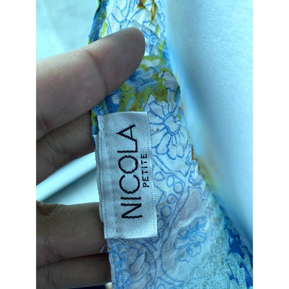 Blue Multicolor Floral Nicola Petite Y2k Sleeveless Scoop Neck Tank Top Indie - Picture 4 of 4